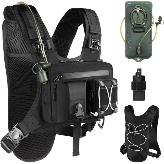 Sling Vest Chest Bag with 2L Water Bladder Gear Holster Running Vest Hydration Backpack Lightweight Adjustable Daypack Reflective Bag for Hiking Running Cycling Race Marathon for Women Men