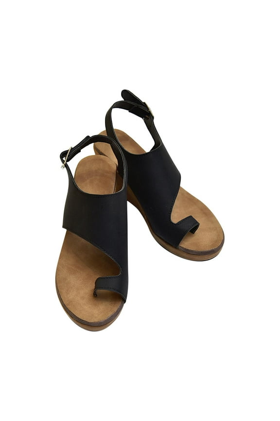 Sling Wedge Sandal for Womens Orthopedic Bunion Corrector Sandals Casual Soft Ring Slides Flip Flops Comfy Platform Flat Sole PU Leather Shoes