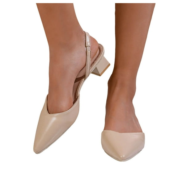 Slingback Dress Shoes for Women Ladies 2025 Summer Fall Leather Pointed Toe Chunky Mid Heels Dressy Sandals