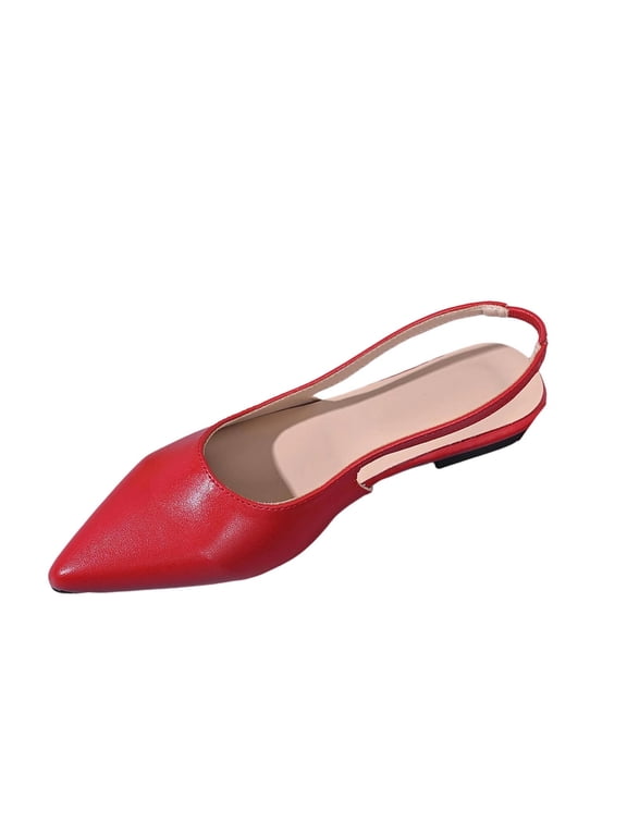 Slingback Flats for Women Closed Pointed Toe Ankle Strap Flat Shoes Casual Comfortable office Dressy Shoes Red 7.5(40)
