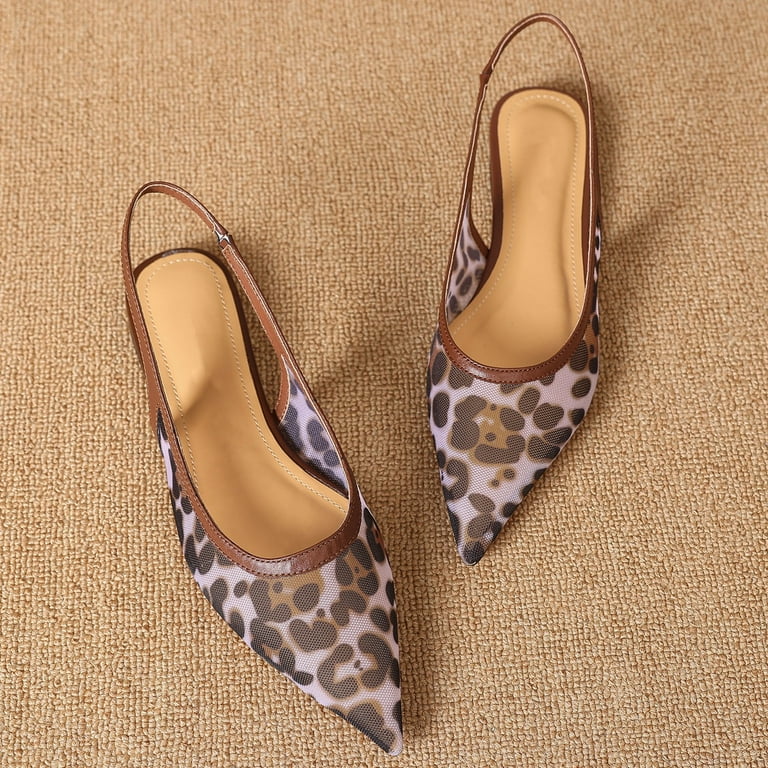 Slingback Flats for Women Fashionable Animal Print Pointed Toe