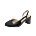 thumbnail image 1 of Slingback Heels for Women，Round Toe Chunky Heeled  Ankle Strap  Splicing Dress Shoes, 1 of 5