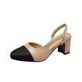 thumbnail image 1 of Slingback Heels for Women，Round Toe Chunky Heeled  Ankle Strap  Splicing Dress Shoes, 1 of 4