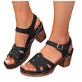 thumbnail image 1 of Slingback Heels for Women Trendy Splice Peep Toe Sandals Ankle Strap Buckle High Heeled Summer Dress Pumps Shoes Black Size 8, 1 of 7