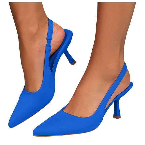 Slingback Kitten Heels for Women Solid Color Pointed Closed Toe Elastic Band Slides Wedding Prom Party Dress Shoes Pumps Blue Size 8