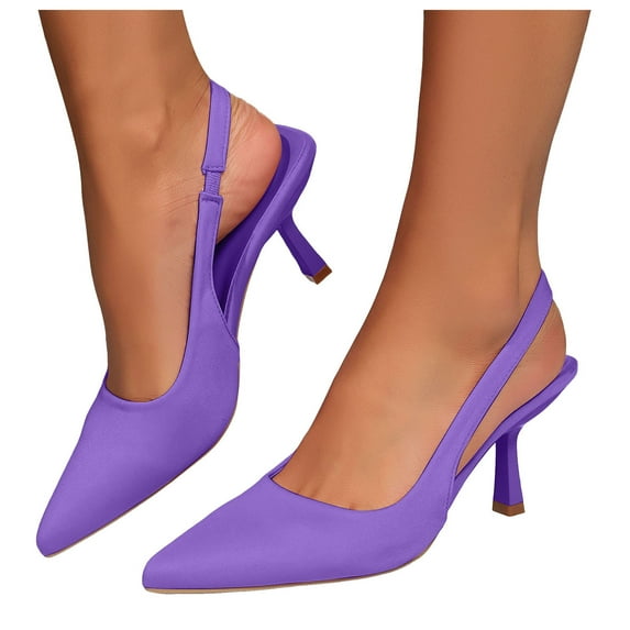 Slingback Kitten Heels for Women Solid Color Pointed Closed Toe Elastic Band Slides Wedding Prom Party Dress Shoes Pumps Purple Size 9