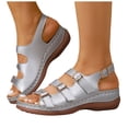 thumbnail image 1 of Slingback Sandals for Women Buckle Strappy Orthopedic Shoes Platform Low Wedge Summer Beach Vacation Walking Shoes Silver Size 8, 1 of 7