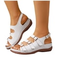 thumbnail image 1 of Slingback Sandals for Women Buckle Strappy Orthopedic Shoes Platform Low Wedge Summer Beach Vacation Walking Shoes White Size 8, 1 of 7
