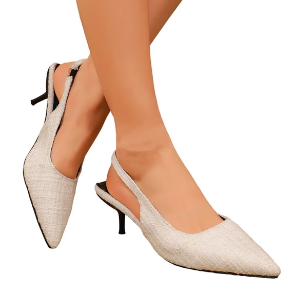Slingback Sandals for Women Pointed Closed Toe Stiletto Heels Elastic Strap Slip on Wedding Party Dress Shoes White Size 7