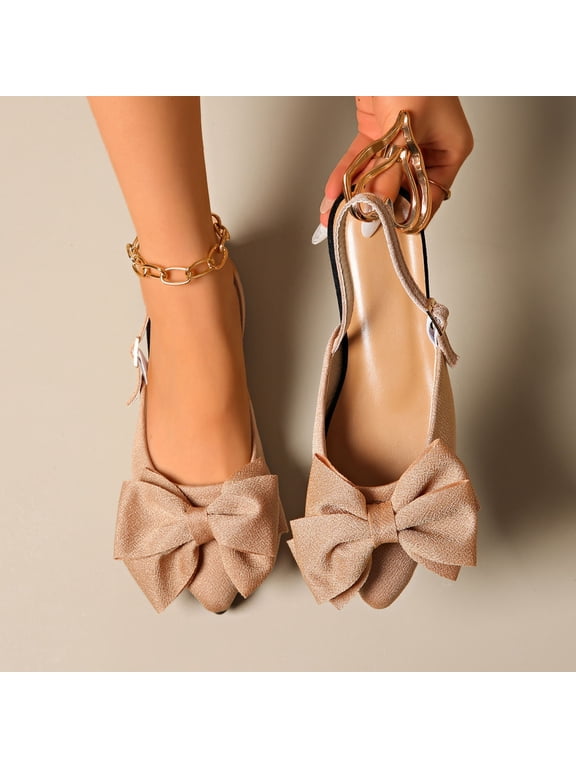 Slingback Shoes for Women Flat Pointed Toe Ladies Slingback Flower Shoes Ballet Flats Footwear Khaki 9.5