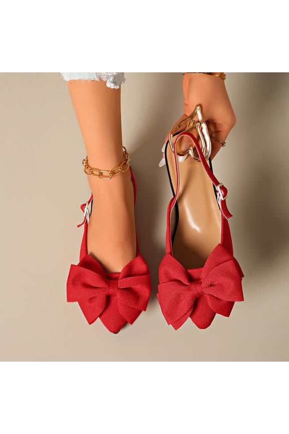 Slingback Shoes for Women Flat Pointed Toe Ladies Slingback Flower Shoes Ballet Flats Footwear Red 7