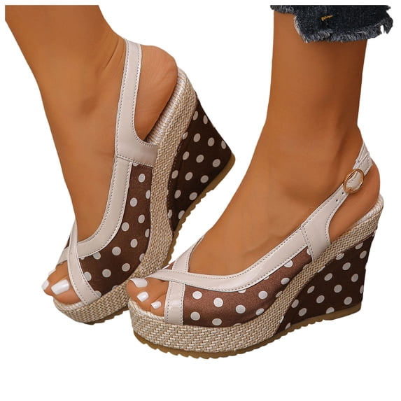 Slingback Wedges Heels for Women Peep Toe Platform Sandals Color Block Casual HIgh Heels Ladies Outdoor Summer Dress Shoes Coffee Size 7