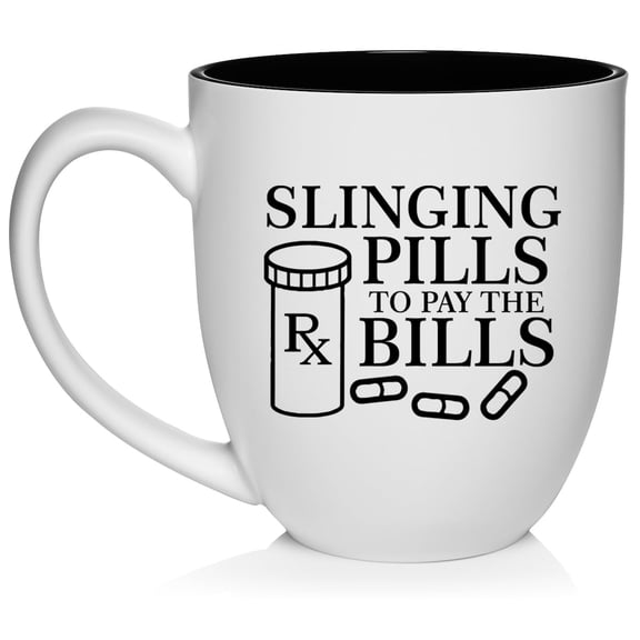 Slinging Pills To Pay The Bills Funny Pharmacist Pharmacy Tech Gift Ceramic Coffee Mug Tea Cup Gift for Her, Him, Friend, Coworker, Wife, Husband (16oz White)