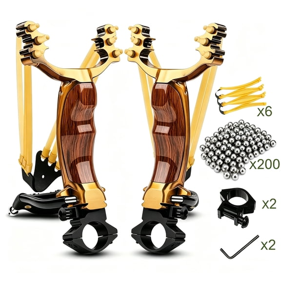 Slingshot for Adults Heavy Duty Alloy Steel Hunting Slingshot with Adjustable Wrist Brace Power Bands Flashlight Holder and 200 Steel Balls 2 Pack