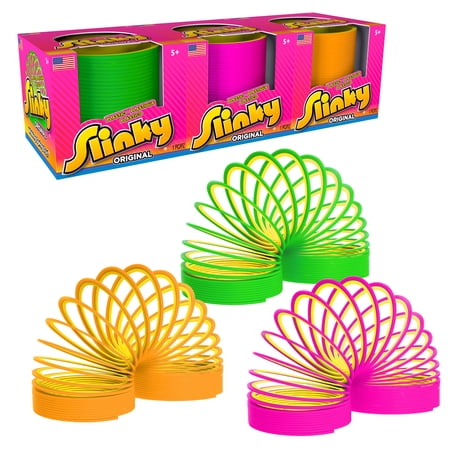Slinky the Original Walking Spring Toy, Plastic Slinky 3-Pack, Multi-color Neon Spring Toys, Kids Toys for Ages 5 up
