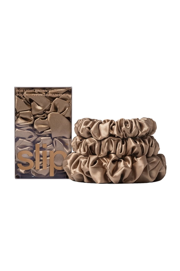 pure silk back to basics assorted scrunchies - light brown