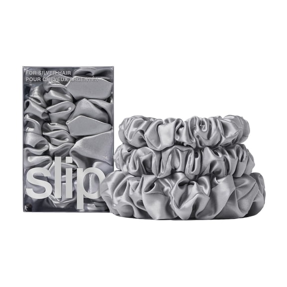 slip pure silk back to basics assorted scrunchies - silver