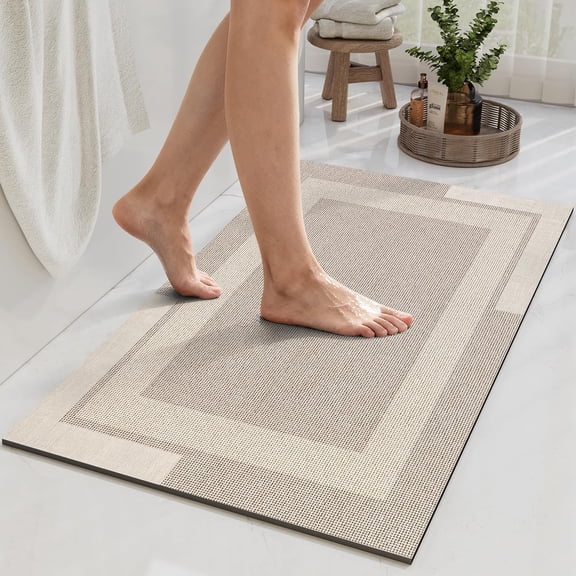 QiCaiJia Non Slip Bathroom Rugs, Absorbent Quick Dry Thin Bath Mat With Rubber Backing For Bathroom Floor Fit Under Door 16"x24" Beige