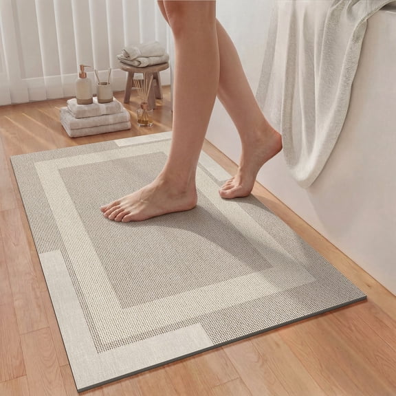 QiCaiJia Non Slip Bathroom Rugs, Absorbent Quick Dry Thin Bath Mat With Rubber Backing For Bathroom Floor Fit Under Door 16"x24" Beige