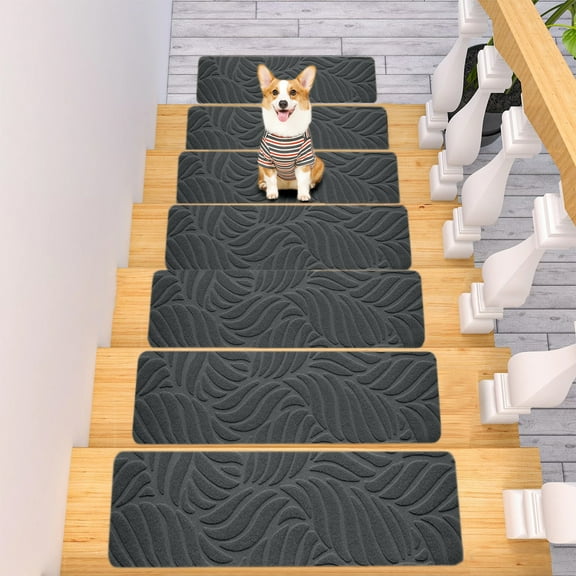 No Slip Carpet Stair Treads Non-Slippery Rug for Kids Elders or Pet Safety, Reusable Adhesive Easy Clean Polyester Black Beige Brown Gray Dark Gray 55x19cm