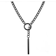 Slip Chain Necklace for Women Men Stainless Steel Cuban Link Long Necklace with Bar Pendant Punk Rock Collar Choker Adjustable Necklaces