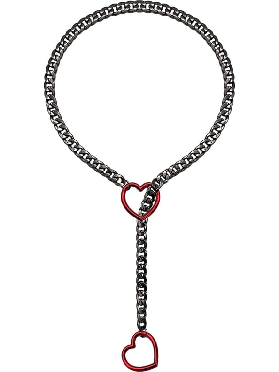 Slip Chain Necklace for Women, Black Heart O-Ring, Cuban Long Necklace Jewelry, Lariat Y-Necklace