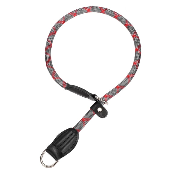 Slip Collar for Dogs, Reflective No Pull Nylon Rope with Adjustable Stopper, (M-20 Inch, Gray/Red), Intended for Training