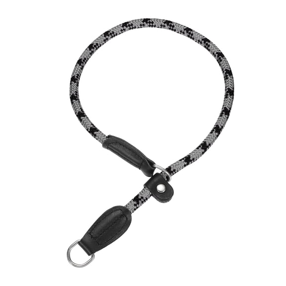 Slip Collar for Dogs, Reflective No Pull Nylon Rope with Adjustable Stopper, (S-16 Inch, Gray/Black), Intended for Training