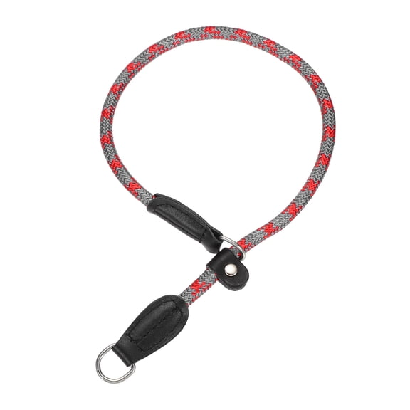 Slip Collar for Dogs, Reflective No Pull Nylon Rope with Adjustable Stopper, (S-16 Inch, Gray/Red), Intended for Training