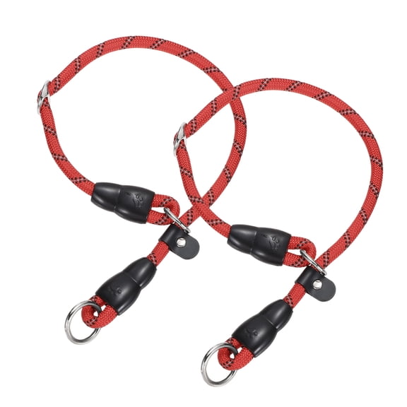 Slip Collar for Dogs, Reflective No Pull Nylon Rope with Adjustable Stopper & Stop Ring, (M-20 Inch, Red, 2 Pcs)
