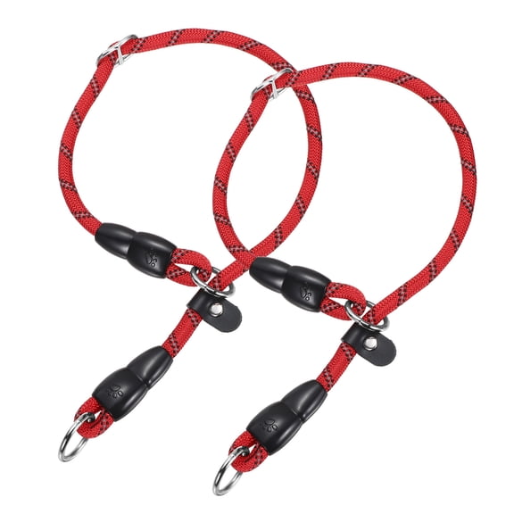 Slip Collar for Dogs, Reflective No Pull Nylon Rope with Adjustable Stopper & Stop Ring, (S-16 Inch, Red, 2 Pcs)