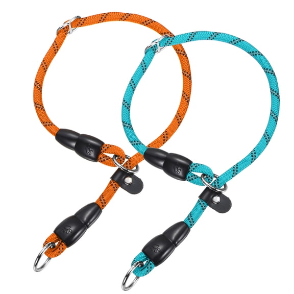 Slip Collar for Dogs, Reflective No Pull Nylon Rope with Adjustable Stopper & Stop Ring, (S-16 Inch, Red/Blue, 2 Pcs)