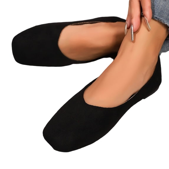 Slip On Flat Dress Shoes, Comfortable Work Flats, Suede Casual Office Shoes, Womens Flats Shoes Portable Pumps Ballet Flat Slip-On Ballerina Pumps Shoes Ladies Loafers, Black US-5/EU-36