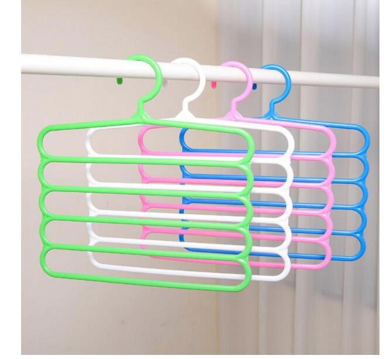 Slip Free 5 Layers Closet Pants Organizer, Multifunctional Space Saving Cloth Hanger,Plastic Non-Slip Space Saving Clothes Slack Hangers for Clothes Trousers Scarfs Ties (4 Pack, Random Color)