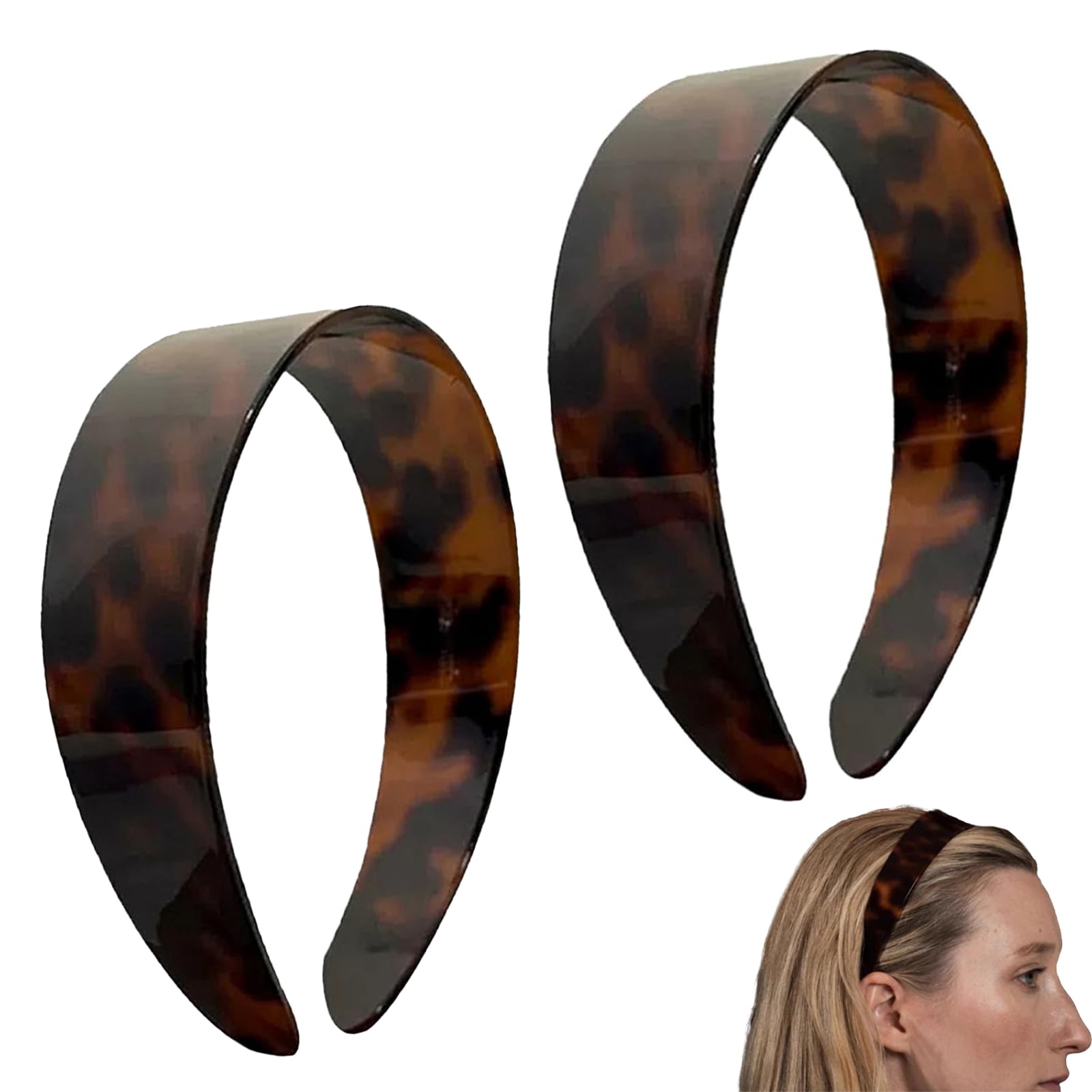 Tortoiseshell Wide Padded Headband - Dark Brown/Black Tortoiseshell Wide Headband (Final Sale) - Verafied New York main image 2