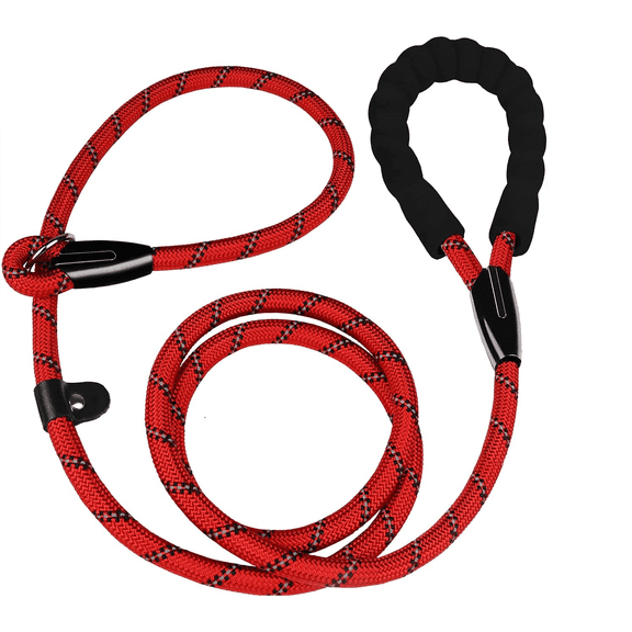 Slip Lead Dog Leash, 5 FT Heavy Duty Dog Leashes, Durable Training Rope Slip Leash with Comfortable Padded Handle and Highly Reflective Threads for Small Medium and Large Dogs, (Red)