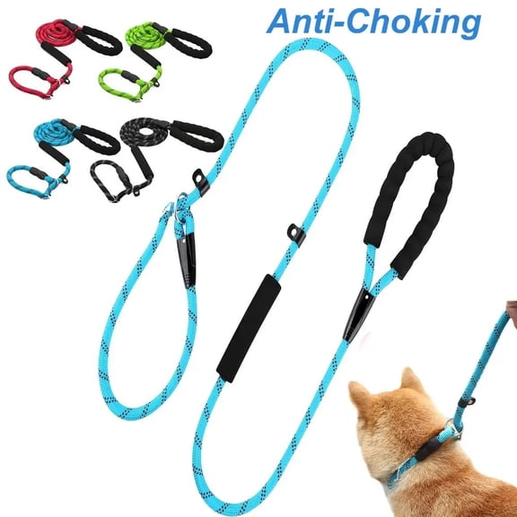 Slip Lead Dog Leash 6FT,Anti-Choking With Two Traffic Padded Handles Reflective Threads Strong Heavy Duty Dog Train Leash Rope