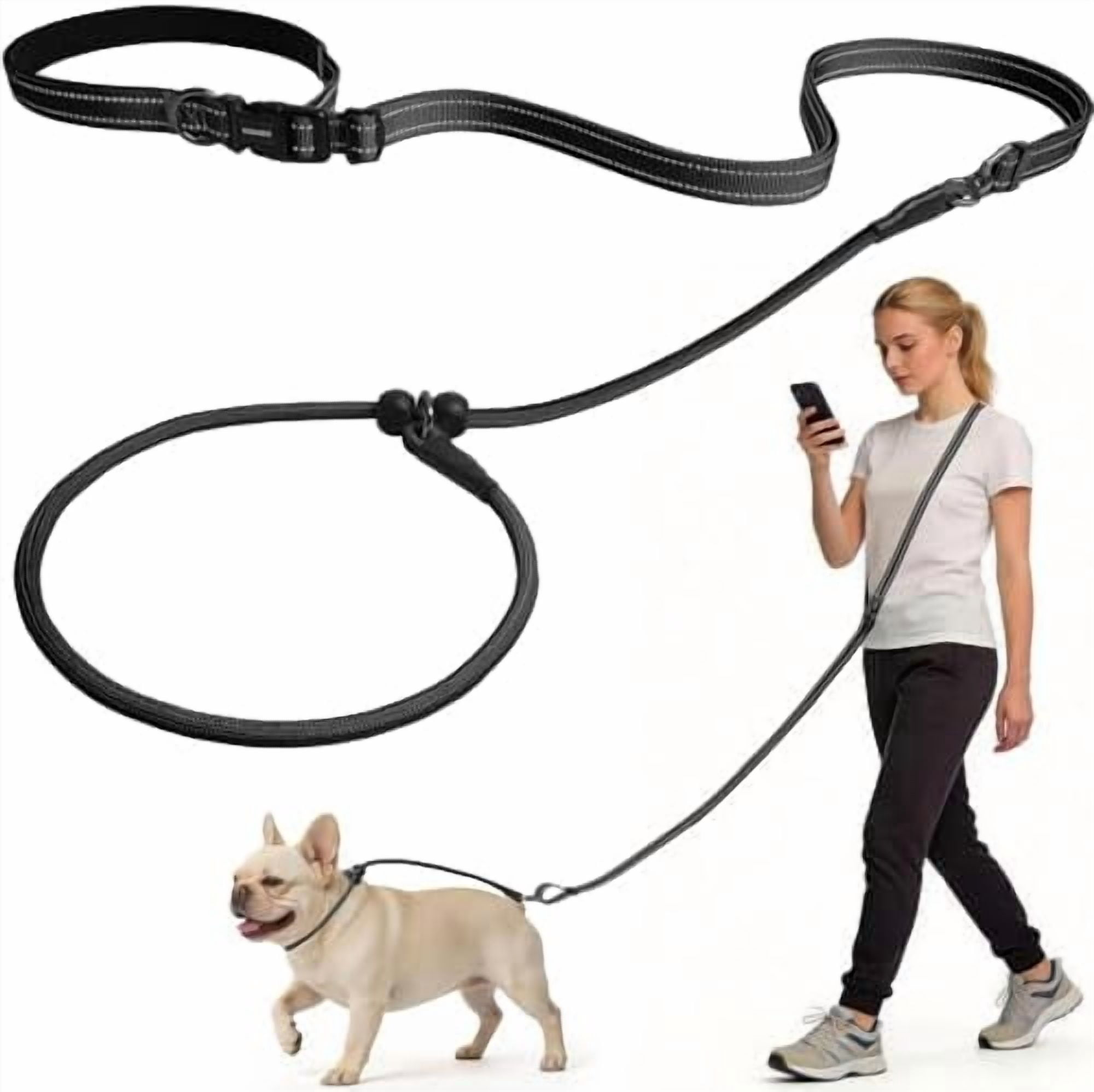 Slip Lead Dog Leash, Hands-Free No Pull Training Leash with Padded Handle for Medium Large Heavy Duty Dogs, Black