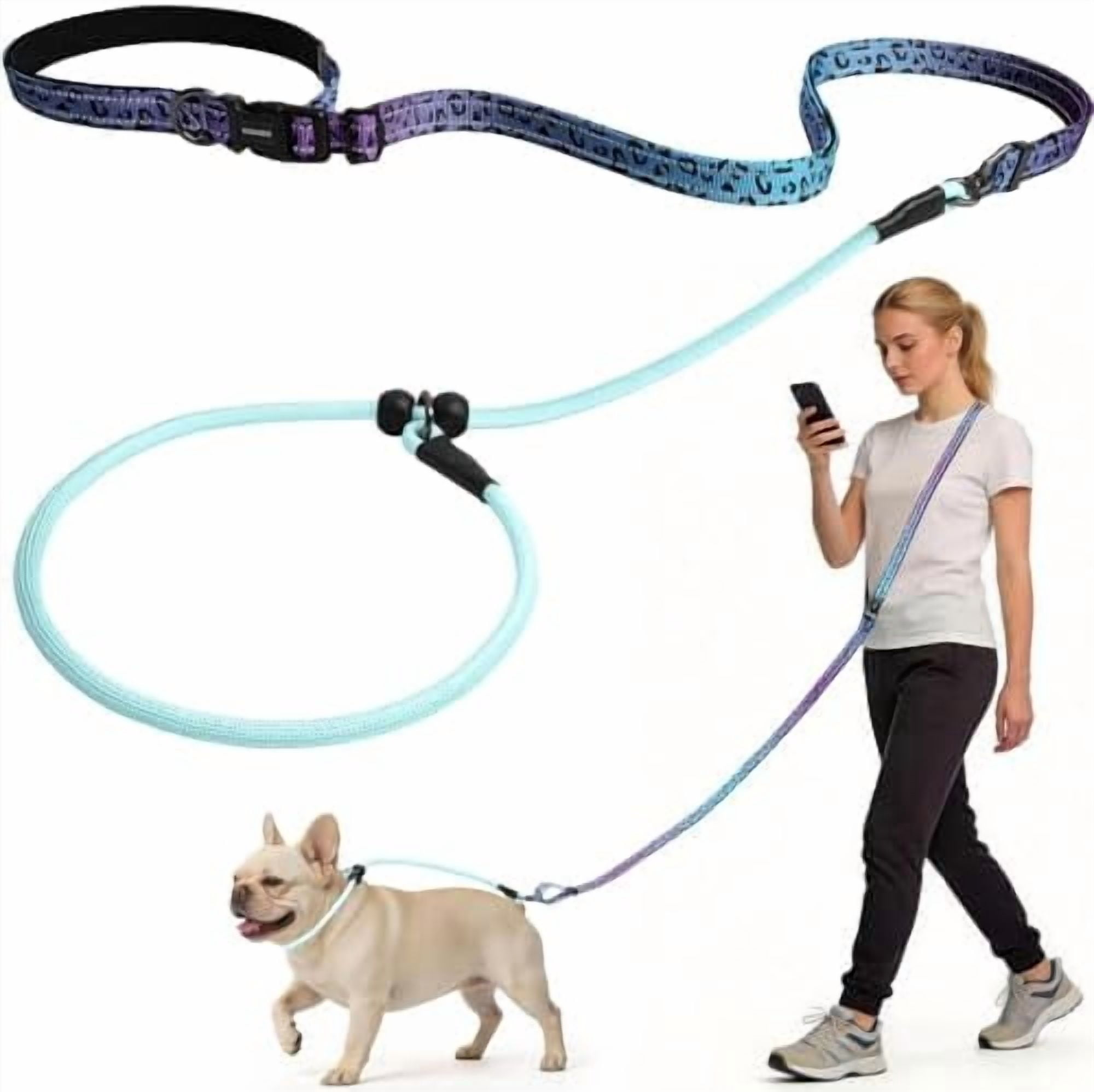 Slip Lead Dog Leash, Hands-Free No Pull Training Leash with Padded Handle for Medium Large Heavy Duty Dogs, Blue Leopard
