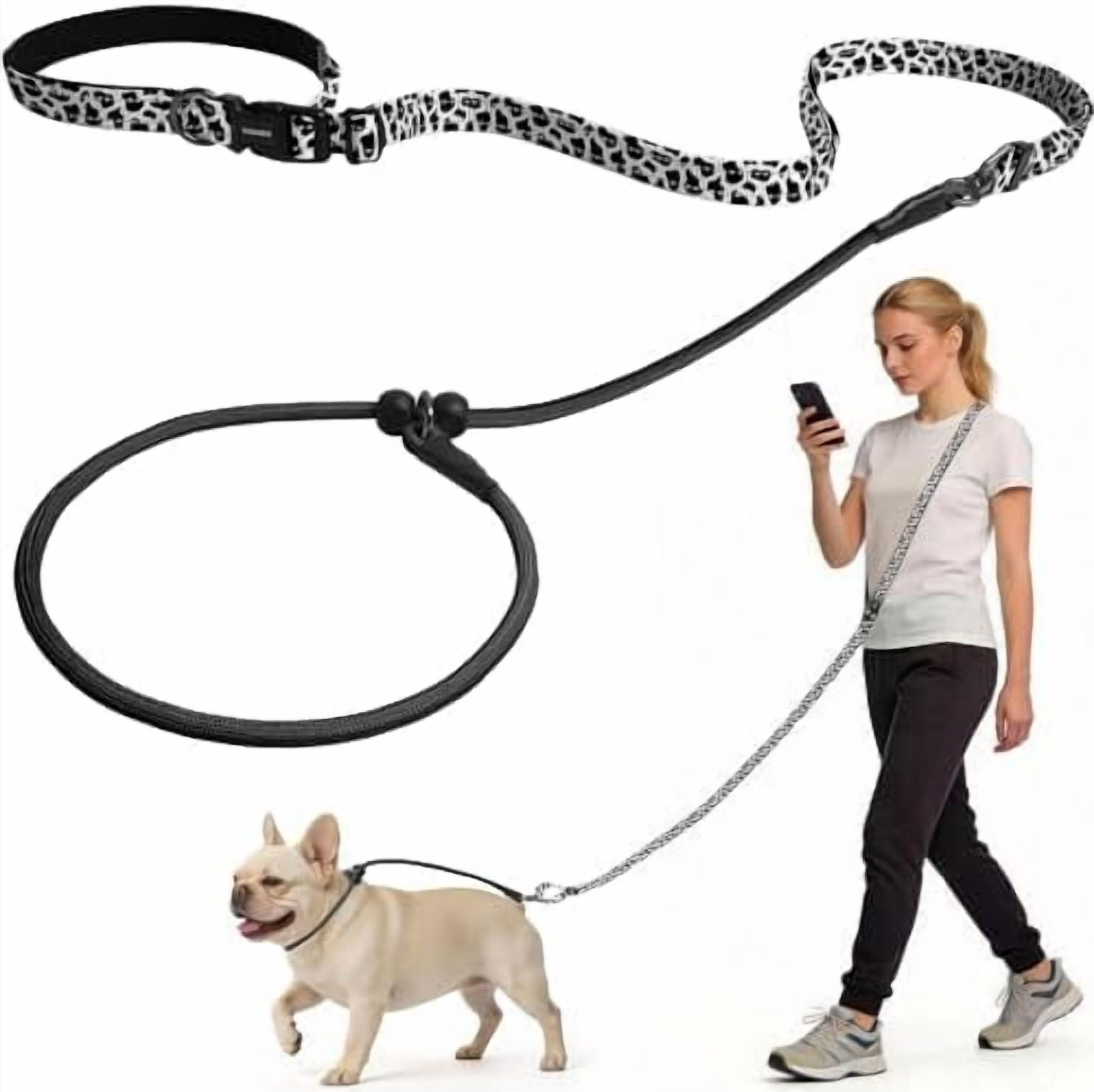 Slip Lead Dog Leash, Hands-Free No Pull Training Leash with Padded Handle for Medium Large Heavy Duty Dogs, Cow
