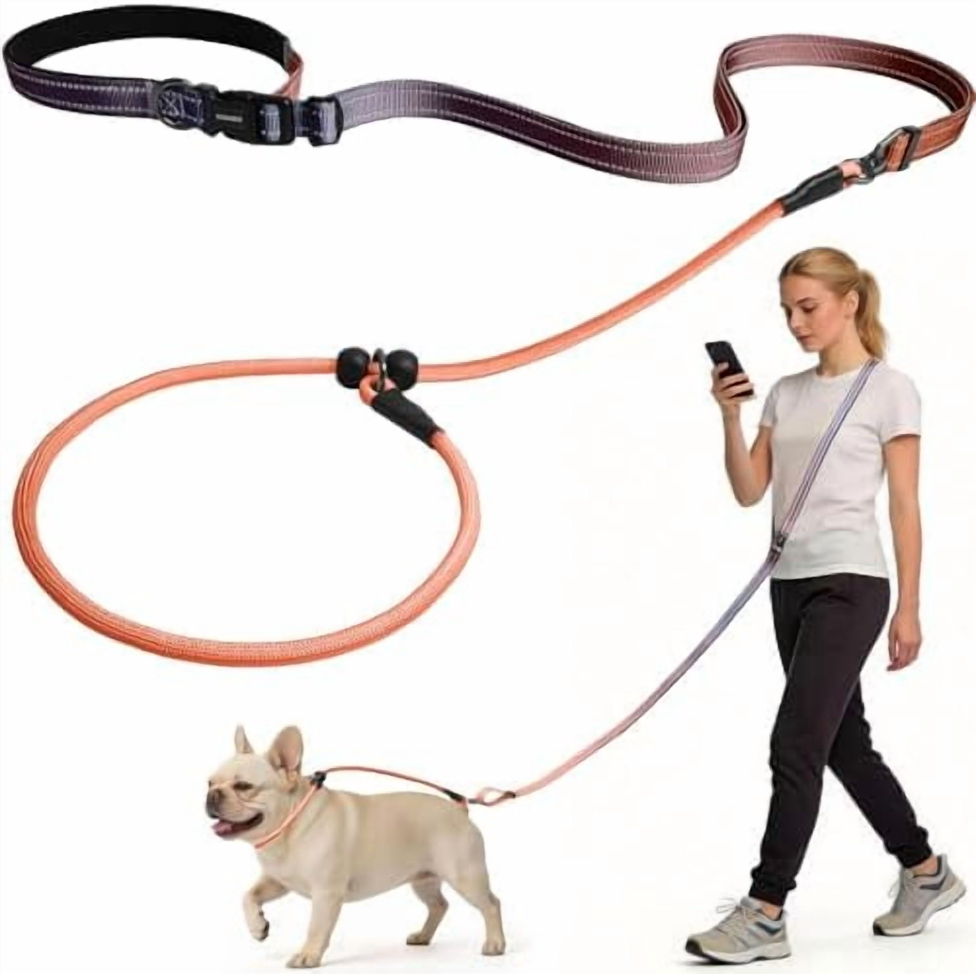 Slip Lead Dog Leash, Hands-Free No Pull Training Leash with Padded Handle for Medium Large Heavy Duty Dogs, Gradient Orange