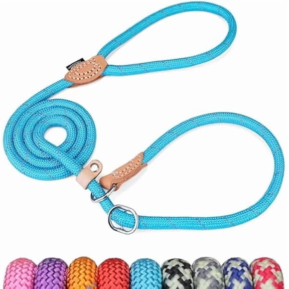 Slip Lead Dog Leash - No Pull Training Dog Lead with 5ft Reflective Rope, Durable & Collar-Free for Small, Medium, Large Dogs and Puppies (Blue,S)
