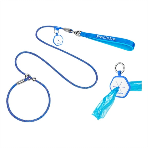Slip Lead Dog Leash,Professional Training Collar Set,5.25FT for Medium/Strong Heavy Duty,Competition-Level Training,Comfortable Hand Grip Leash, Blue, Anti-Choke,Poop Bag Hang Design