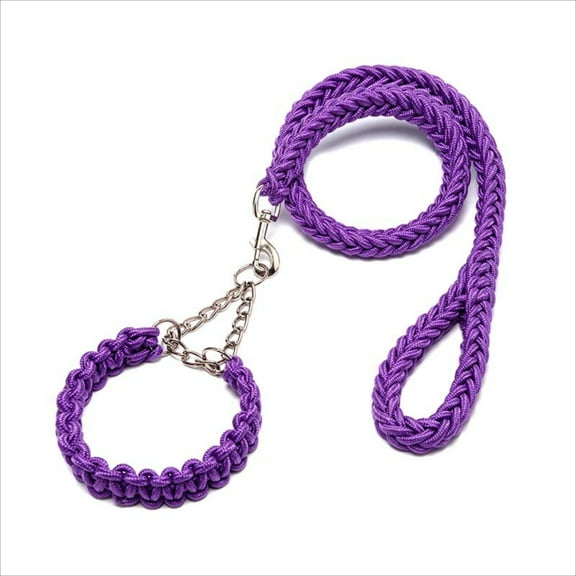 Dog Rope Leash,with Slip Collar Set,Durable 4FT Braided Rope for Medium/Strong Heavy Duty,with Padded Handle,for Outside Running,Walking,Eight-strand Strong Nylon,up to 70lb,Purple,Military Green