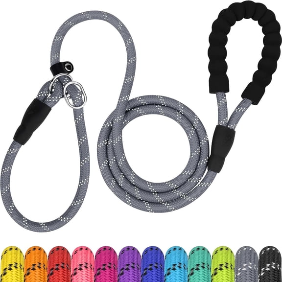 Slip Lead for Dogs, No Pull Training Leash, Padded Handle | Braided Climbing Rope, Reflective Stitching, 6 Ft, Fits Small to Large Dogs Up to 250 lbs, Cushioned Grip, No Leash Burn
