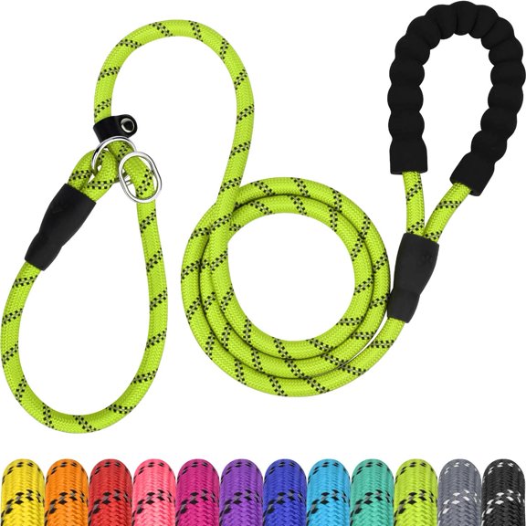 Slip Lead for Dogs, No Pull Training Leash, Padded Handle | Braided Climbing Rope, Reflective Stitching, 6 Ft, Fits Small to Large Dogs Up to 250 lbs, Cushioned Grip, No Leash Burn