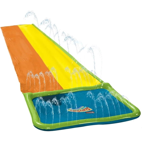 Slip N Slide 18ft Double Lanes Water Slides with Splash Pool Area and 2 Bodyboards, Extra-Long Backyard Slides for Summer Outdoor Water Parties Activities
