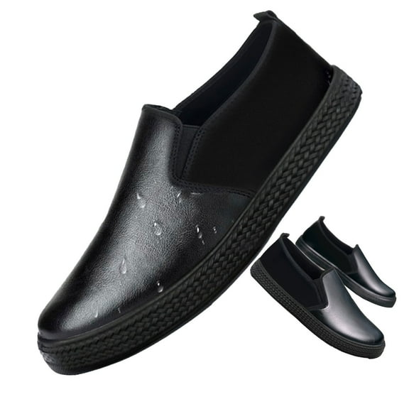Slip-On Chef Shoes Men Waterproof Oil-Resistant Work Shoes - Non-Slip Kitchen Safety Loafers for Culinary Staff - Comfortable Professional Leather Slip-Ons Kitchen Non Slip Shoes