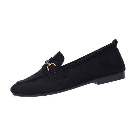 Slip On Flats For Women Round Toe Suede Upper Metal Horsebit Decoration Casual Low Heel Shoes In Black Size 36 Us 5.5 Heel Height 0.59 Inches