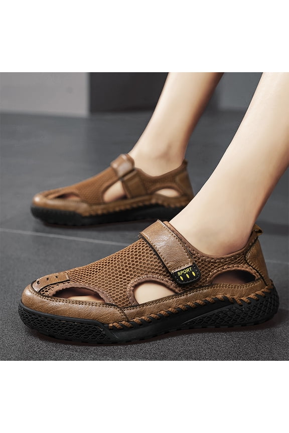 Slip-On Hand Stitched Woven Mesh Sandals Sport Label Decor Lightweight Shock Absorbing Walking Sandals